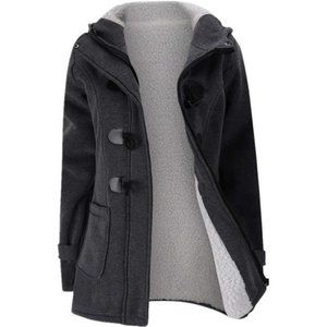 Womens Fashion Horn Button Fleece Thicken Coat with Hood Winter Warm Jacket‎